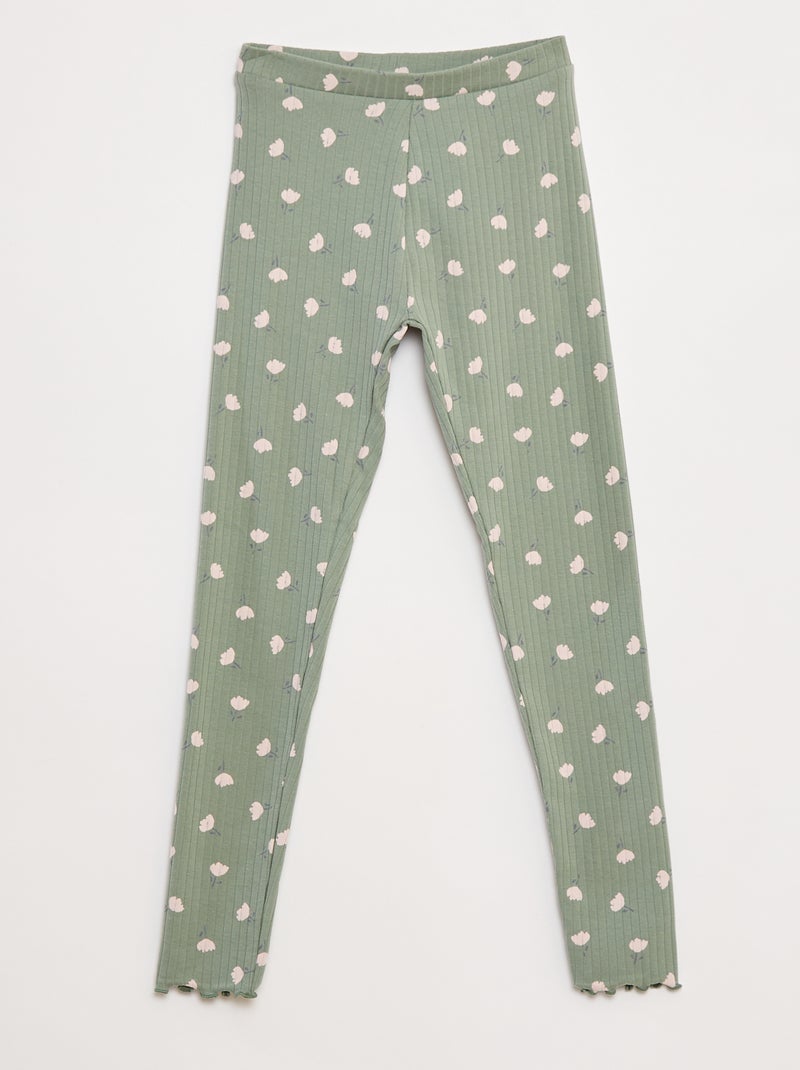 Setje leggings van ribstof - 1 effen + 1 met print - 2-delig Rose - Kiabi