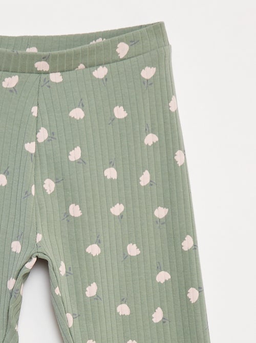 Setje leggings van ribstof - 1 effen + 1 met print - 2-delig - Kiabi