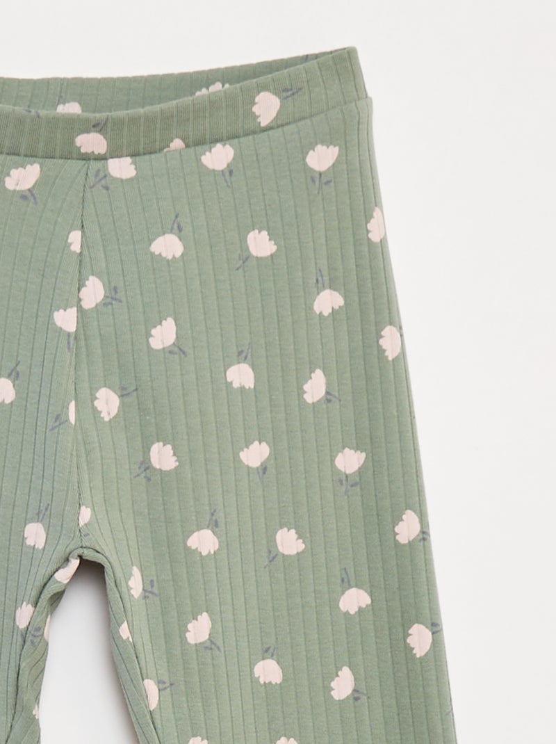 Setje leggings van ribstof - 1 effen + 1 met print - 2-delig Rose - Kiabi
