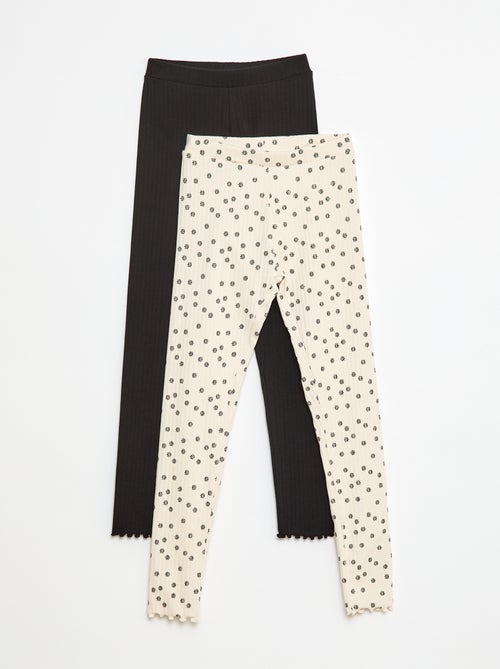 Setje leggings van ribstof - 1 effen + 1 met print - 2-delig - Kiabi