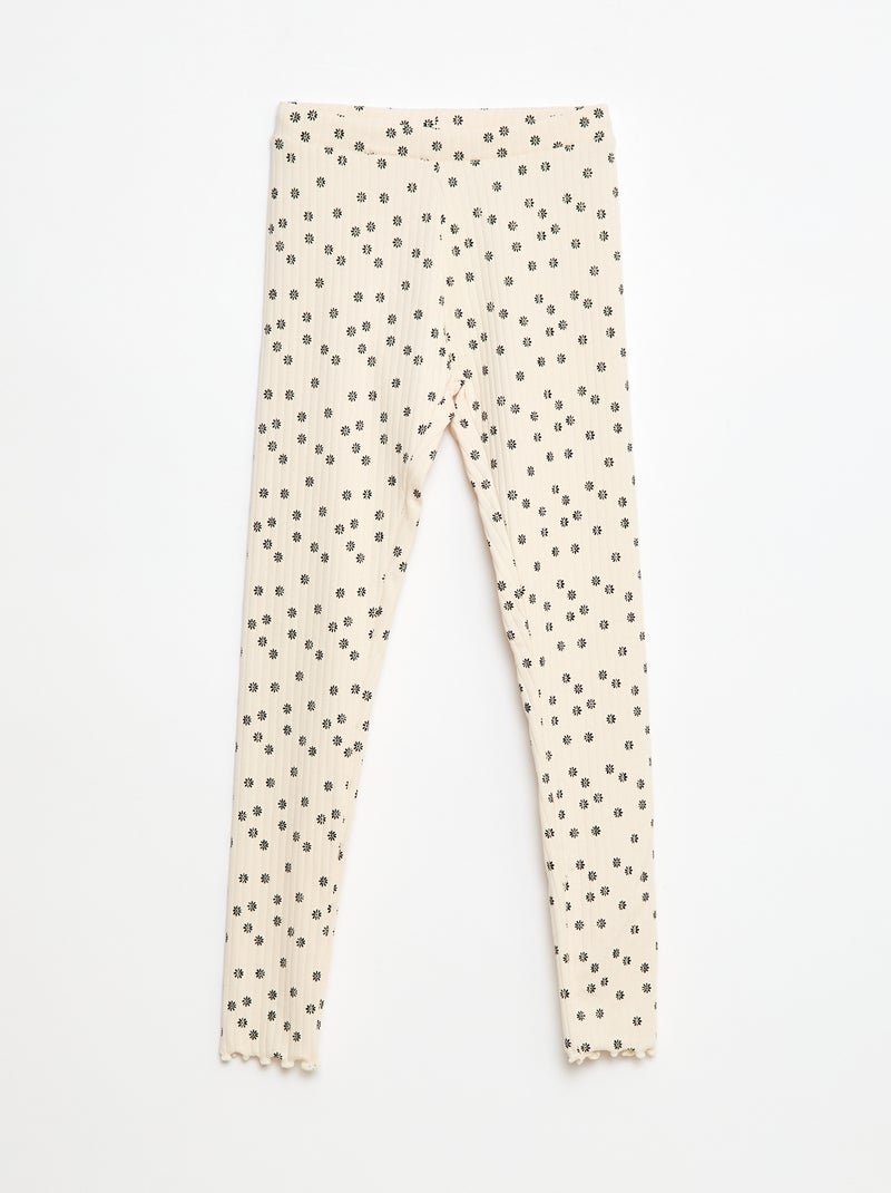Setje leggings van ribstof - 1 effen + 1 met print - 2-delig Zwart - Kiabi
