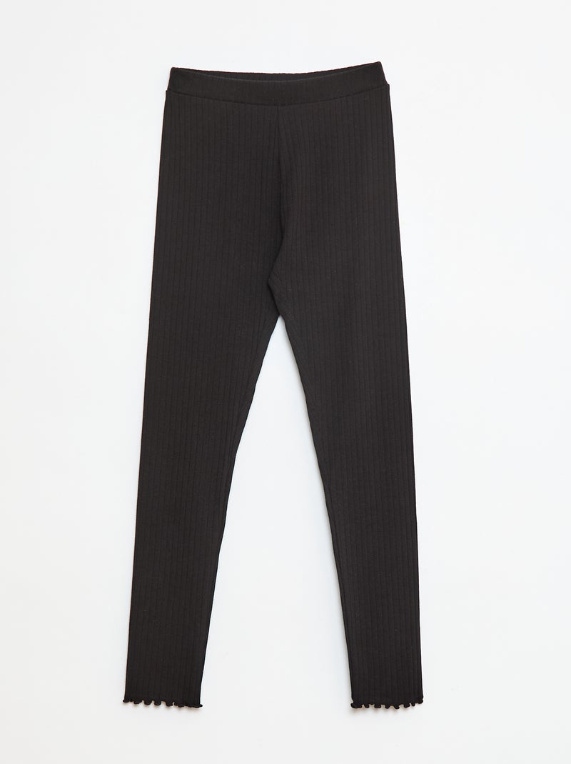 Setje leggings van ribstof - 1 effen + 1 met print - 2-delig Zwart - Kiabi
