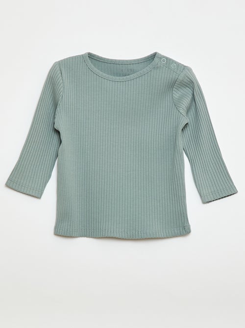 Setje met 2 effen T-shirts van ribstof met lange mouw - Kiabi