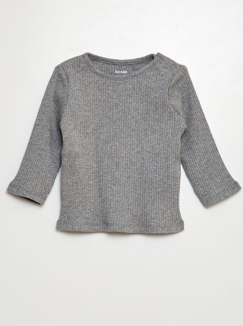 Setje met 2 effen T-shirts van ribstof met lange mouw - Kiabi