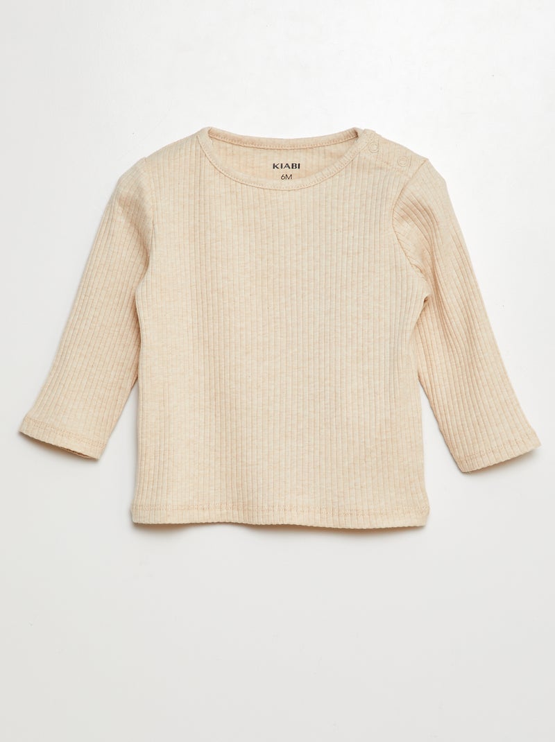 Setje met 2 effen T-shirts van ribstof met lange mouw GRIJS - Kiabi