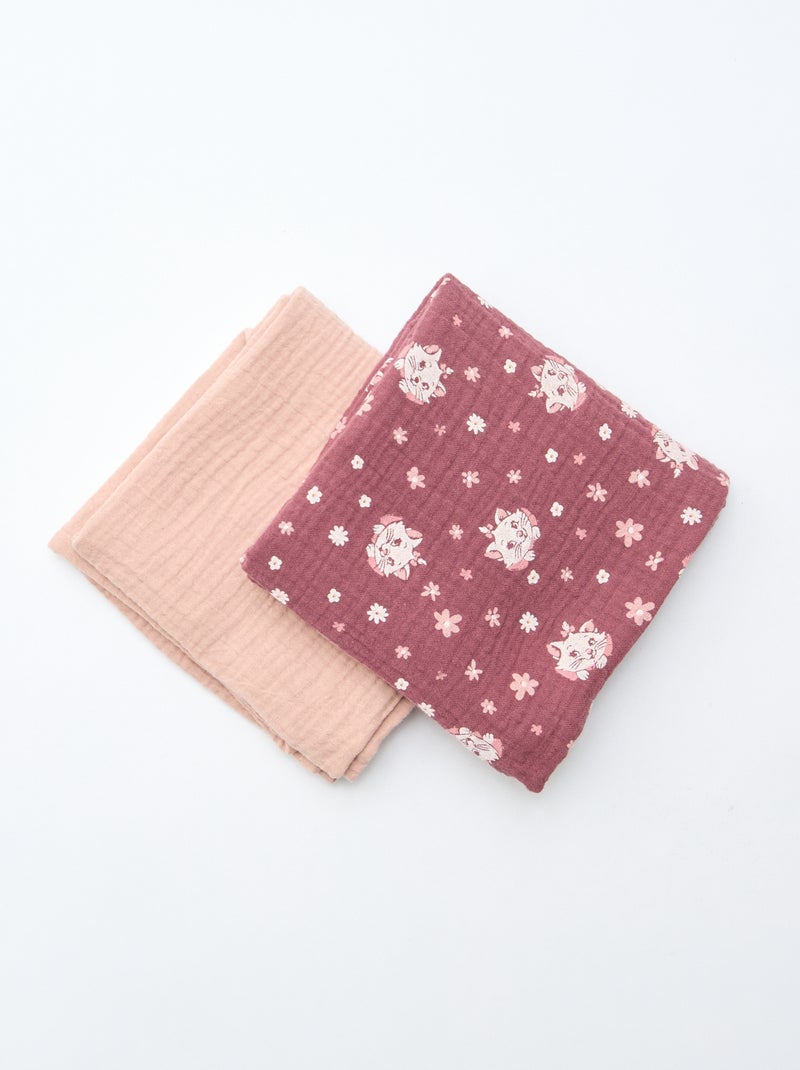 Setje met 2 hydrofiele doeken van luchtig geweven, dubbele katoen 'Disney' 'Marie' 60 x 60 cm Rood - Kiabi