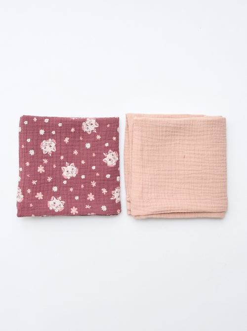 Setje met 2 hydrofiele doeken van luchtig geweven, dubbele katoen 'Disney' 'Marie' 60 x 60 cm - Kiabi