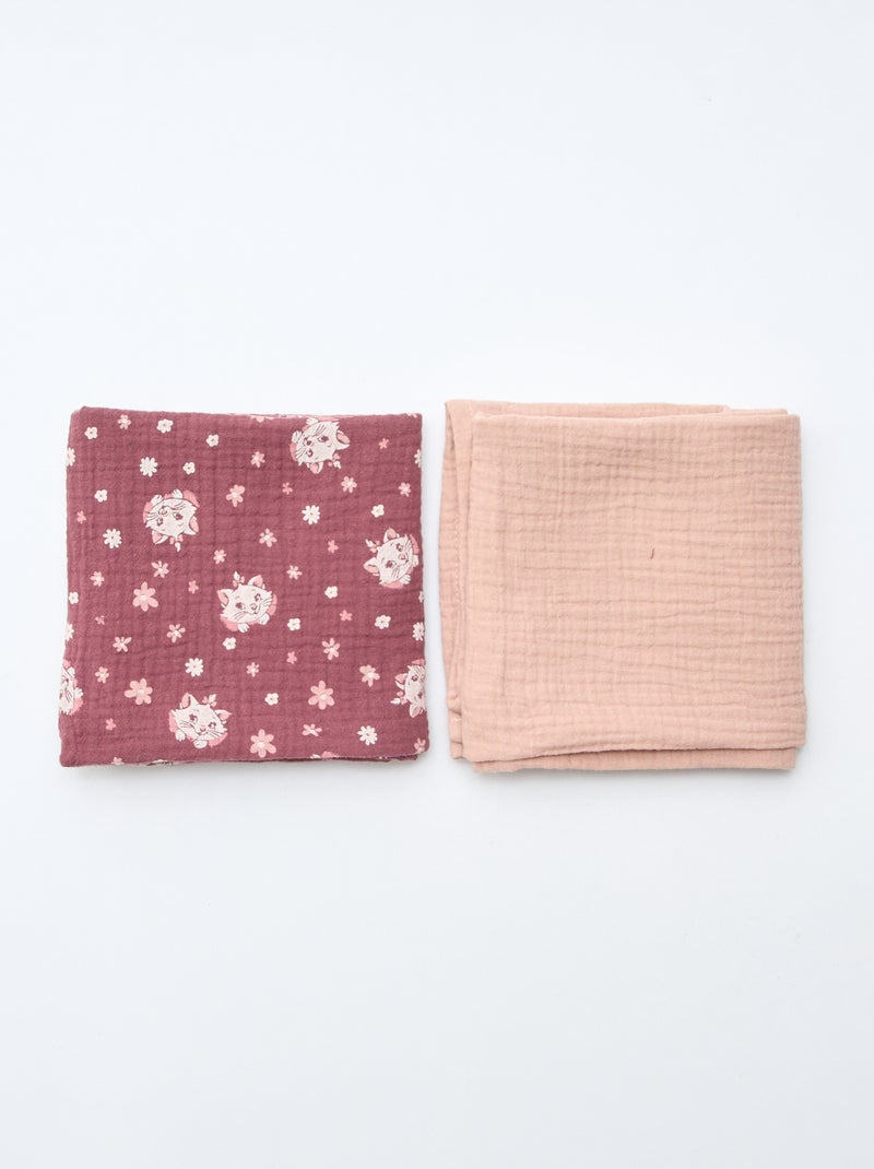 Setje met 2 hydrofiele doeken van luchtig geweven, dubbele katoen 'Disney' 'Marie' 60 x 60 cm Rood - Kiabi