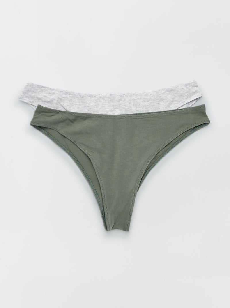Setje met 2 katoenen tangaslips khaki - Kiabi
