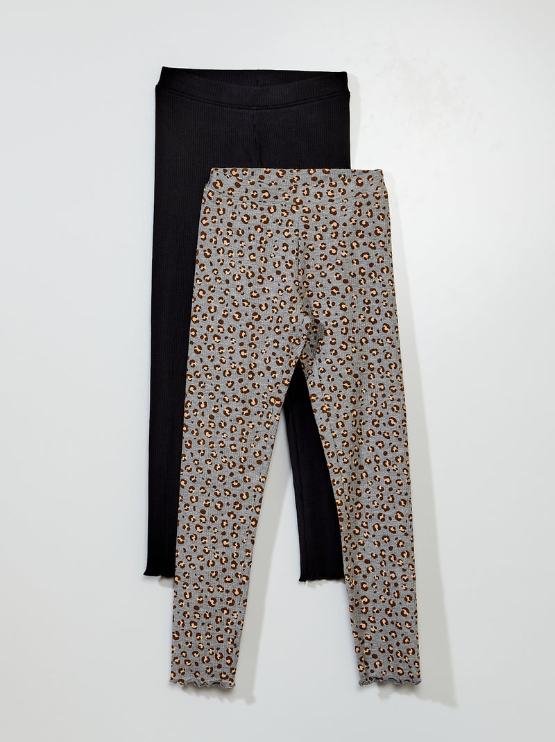 Setje met 2 leggings van ribstof GRIJS - Kiabi