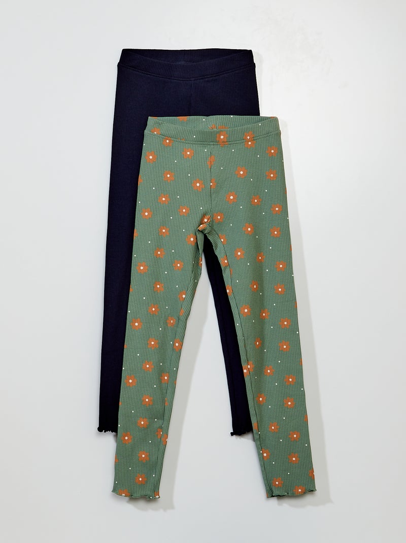 Setje met 2 leggings van ribstof GROEN - Kiabi