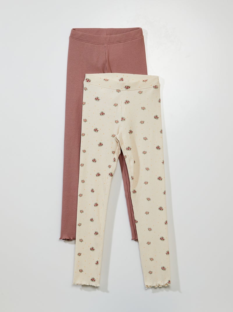 Setje met 2 leggings van ribstof WIT - Kiabi
