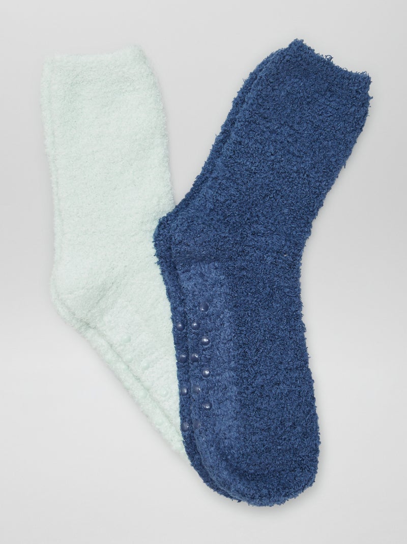 Setje met 2 paar antislipsokken van teddyfleece BLAUW - Kiabi