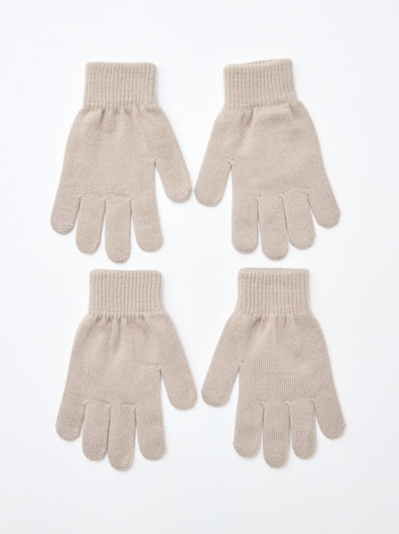 Setje met 2 paar gebreide handschoenen Biege - Kiabi