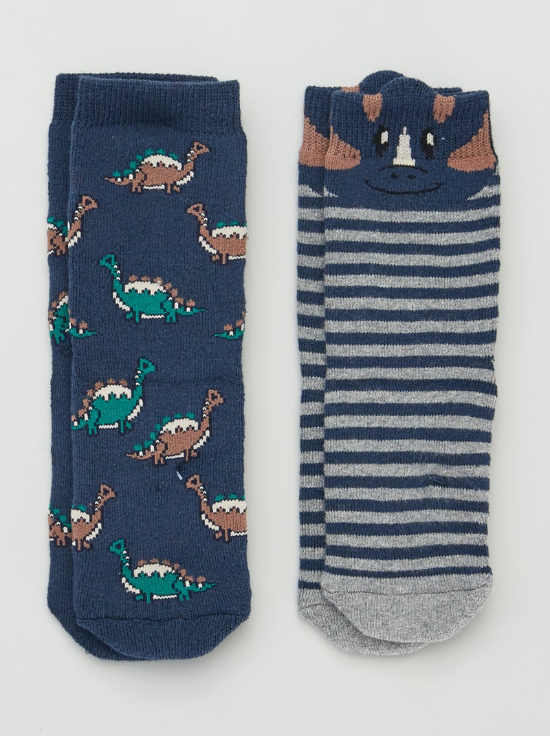 Setje met 2 paar sokken met dinosaurusprint BLAUW - Kiabi