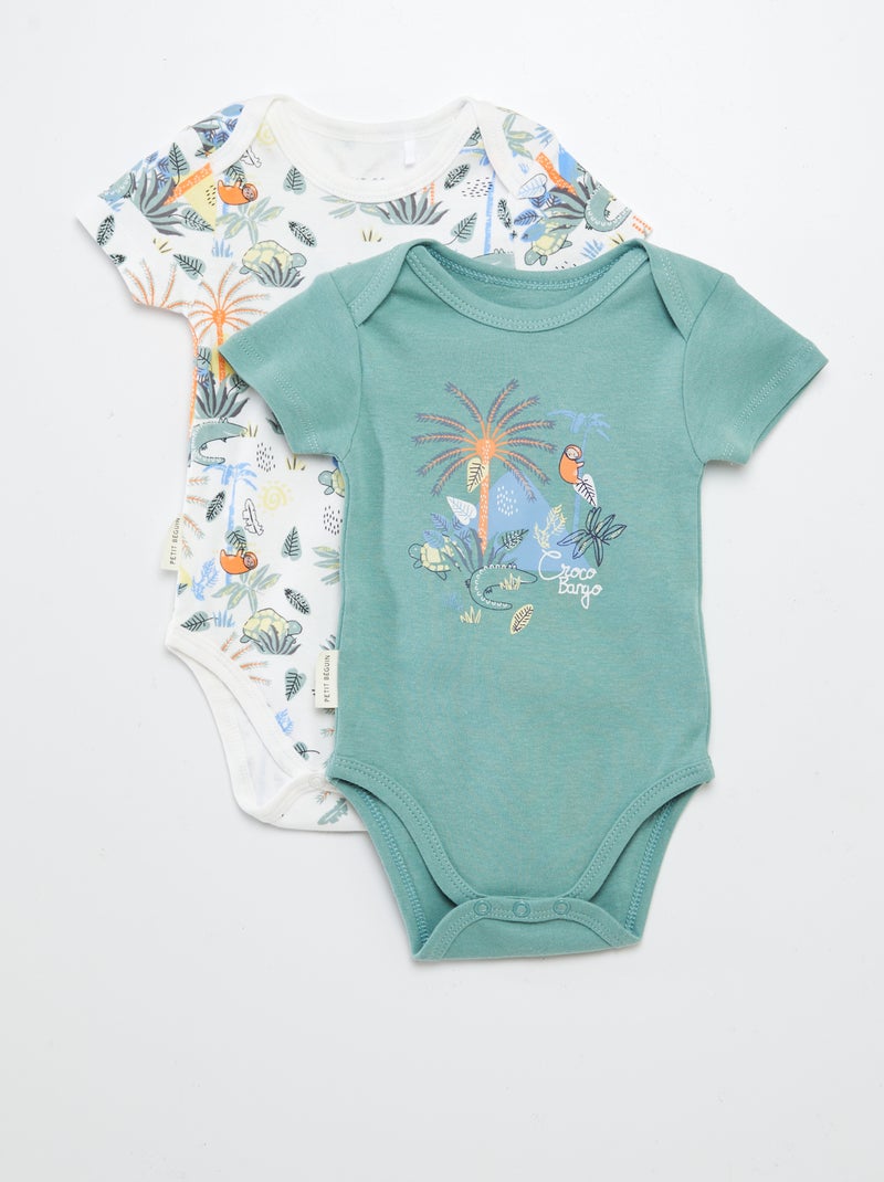Setje met 2 'Petit Béguin'-rompertjes met print GROEN - Kiabi