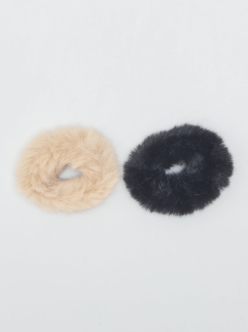 Setje met 2 scrunchies van imitatiebont ZWART - Kiabi