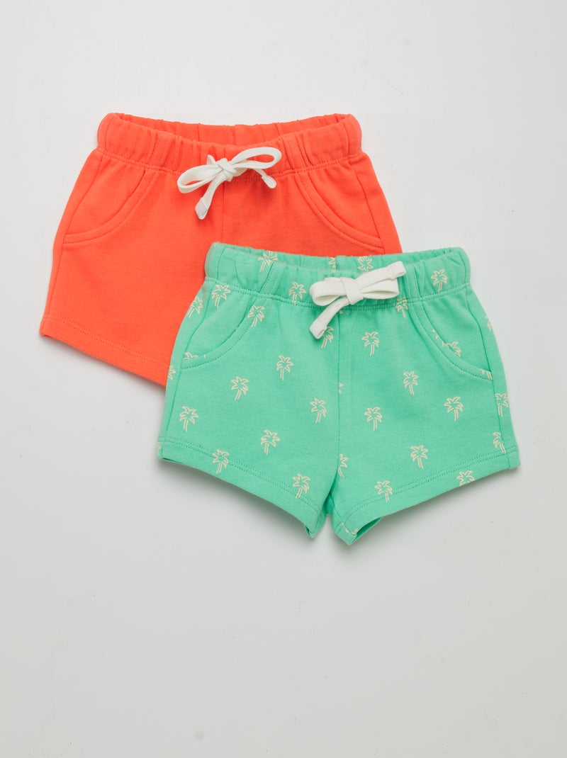 Setje met 2 shorts van dunne joggingstof GROEN - Kiabi