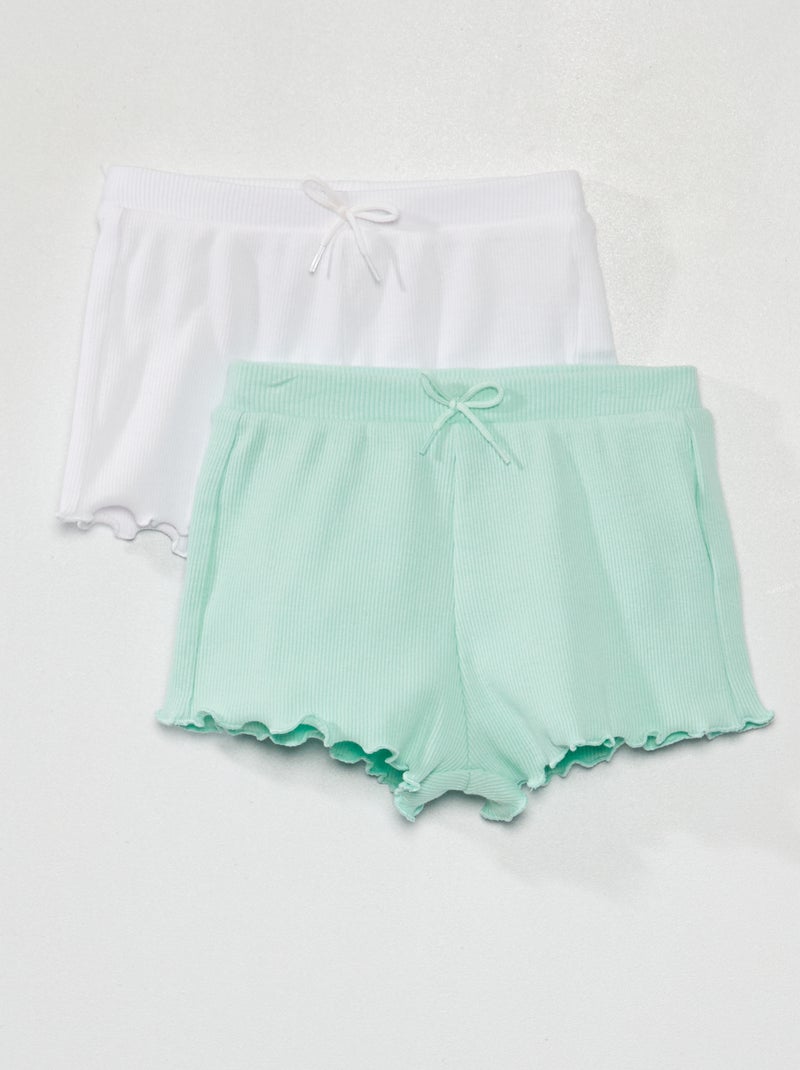 Setje met 2 shorts van ribstof met golvende rand wit / groen - Kiabi