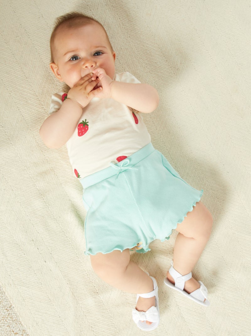 Setje met 2 shorts van ribstof met golvende rand wit / groen - Kiabi