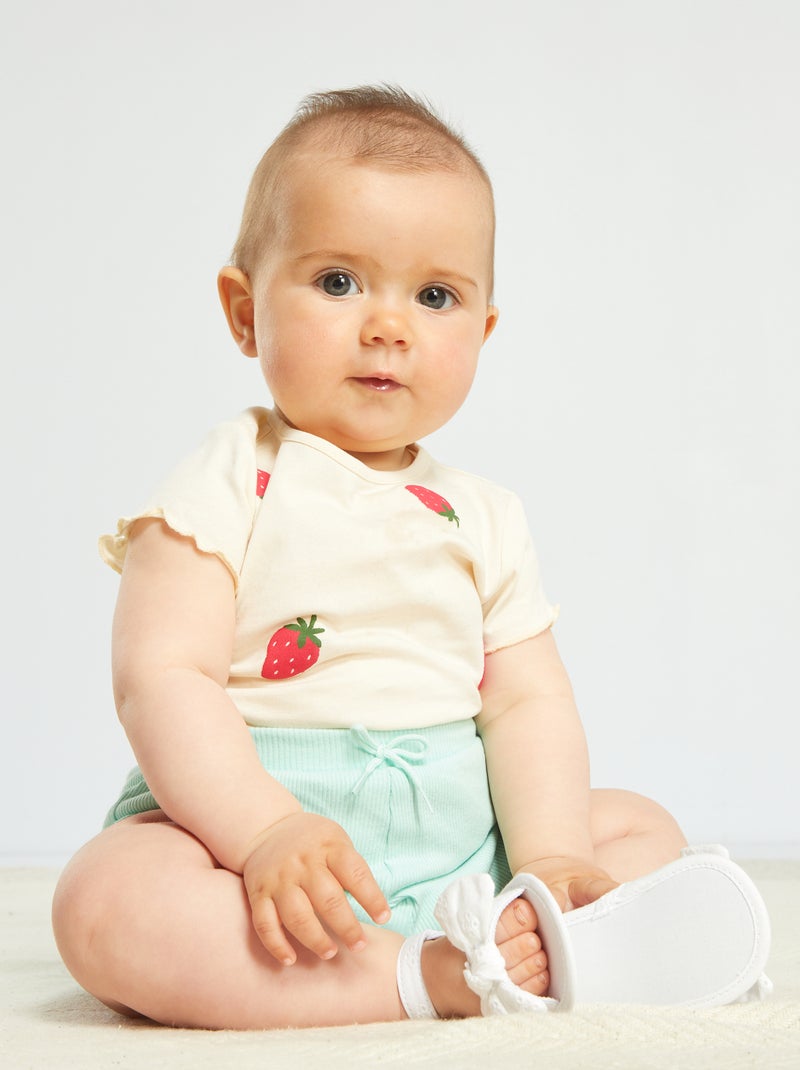 Setje met 2 shorts van ribstof met golvende rand wit / groen - Kiabi