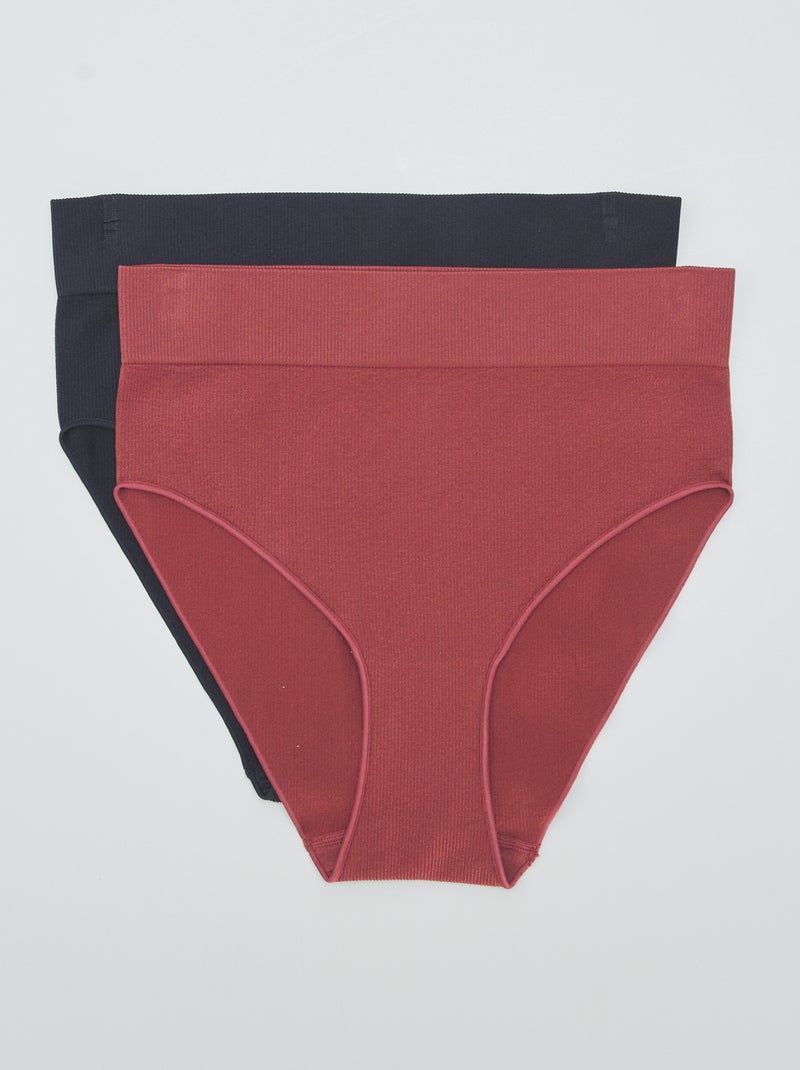 Setje met 2 slips met hoge taille en ribbeltextuur zwart - Kiabi