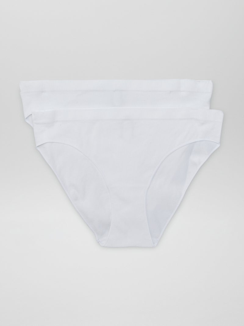 Setje met 2 slips van ribtricot WIT - Kiabi