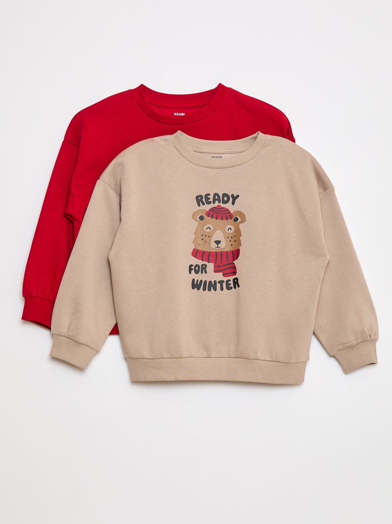 Setje met 2 sweaters van joggingstof met ronde hals en zachte, geruwde binnenzijde Biege - Kiabi