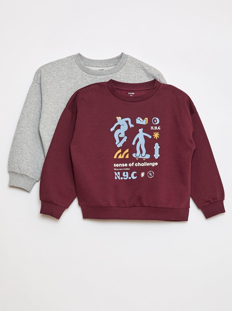 Setje met 2 sweaters van joggingstof met ronde hals en zachte, geruwde binnenzijde Bruin - Kiabi