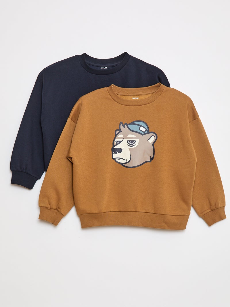 Setje met 2 sweaters van joggingstof met ronde hals en zachte, geruwde binnenzijde Geel - Kiabi