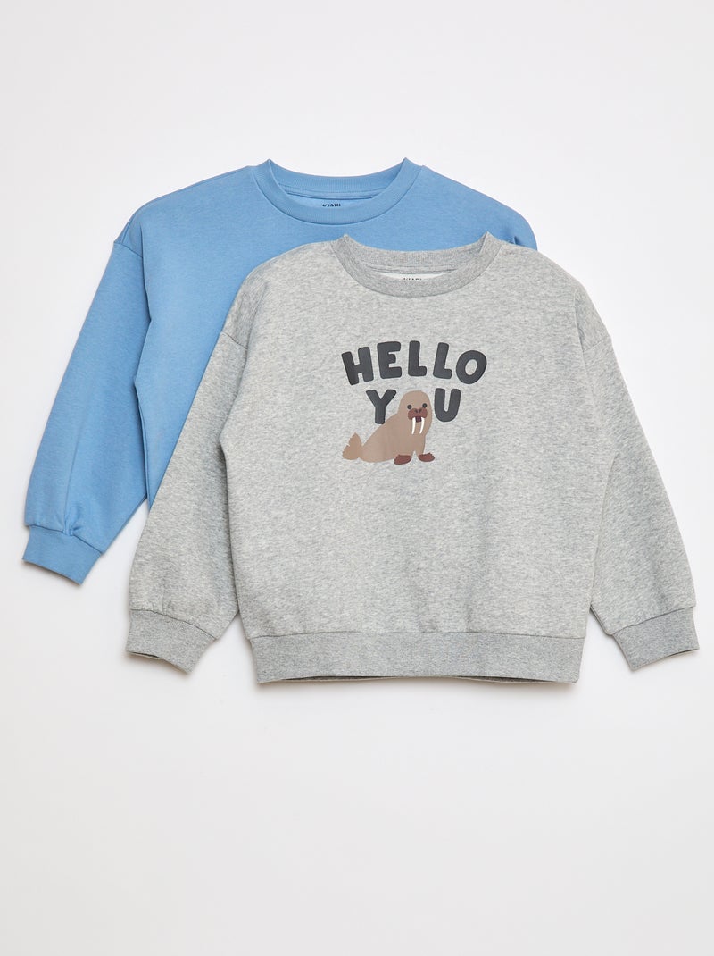 Setje met 2 sweaters van joggingstof met ronde hals en zachte, geruwde binnenzijde Grijs - Kiabi