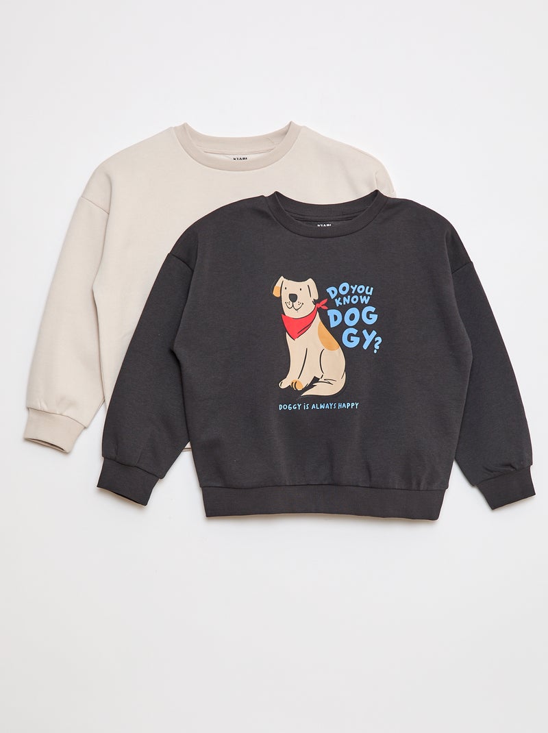 Setje met 2 sweaters van joggingstof met ronde hals en zachte, geruwde binnenzijde Grijs - Kiabi