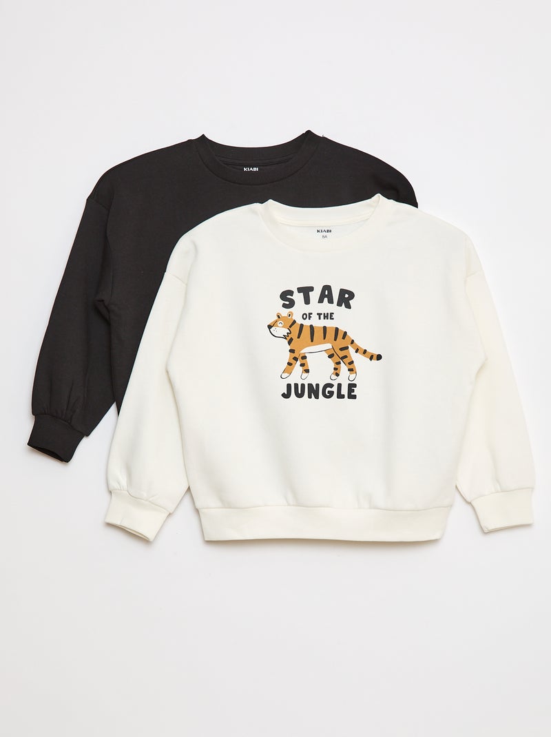 Setje met 2 sweaters van joggingstof met ronde hals en zachte, geruwde binnenzijde Wit - Kiabi