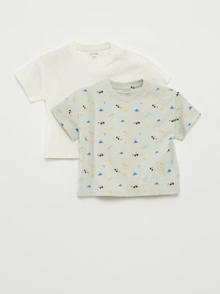 Setje met 2 T-shirts met korte mouw en ronde hals
