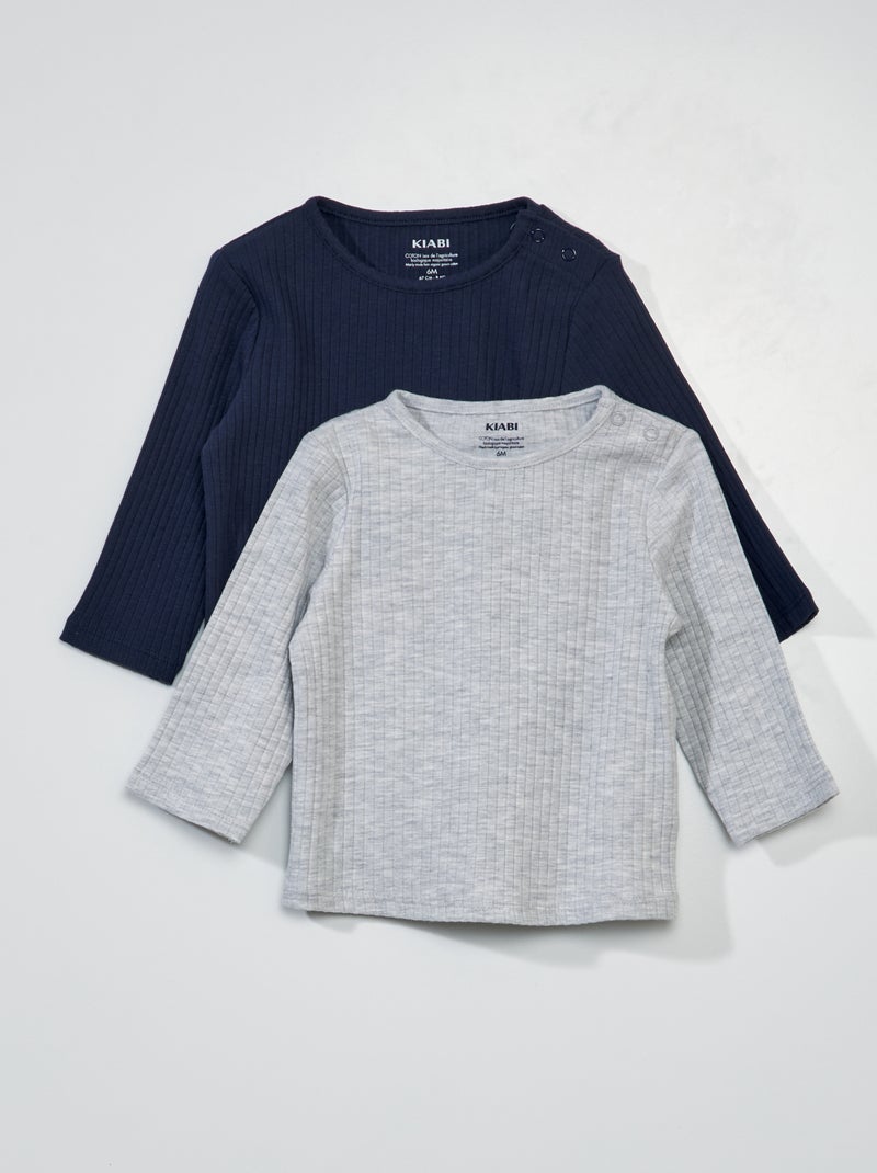 Setje met 2 T-shirts van geribde jersey ZWART - Kiabi