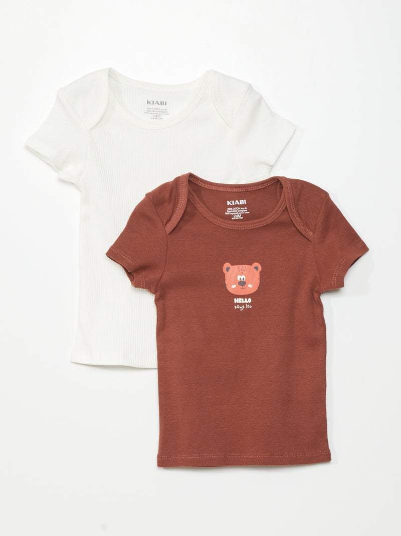 Setje met 2 T-shirts van tricot met fijn ajourmotiefje BRUIN - Kiabi