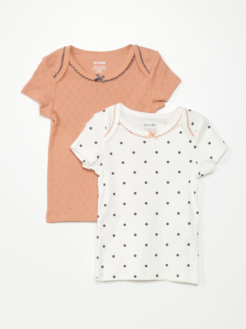 Setje met 2 T-shirts van tricot met fijn ajourmotiefje WIT - Kiabi