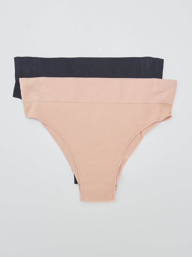Setje met 2 tangaslips met ribbeltextuur - ZWART - Kiabi