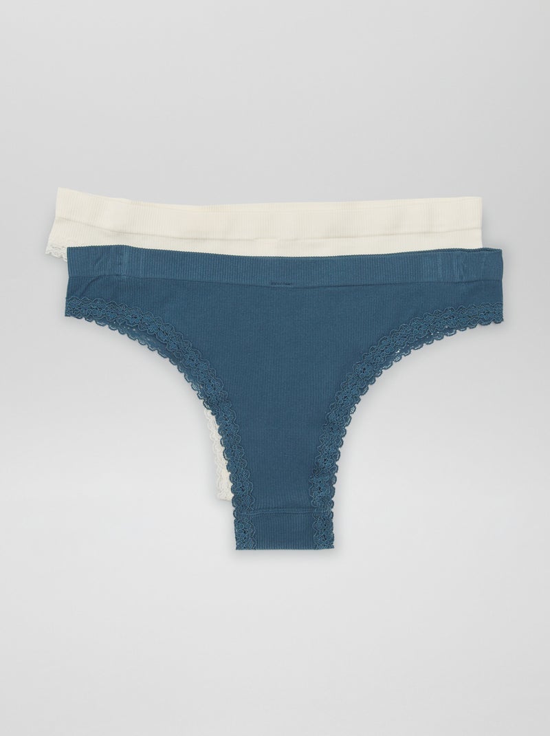 Setje met 2 tangaslips van ribtricot WIT - Kiabi