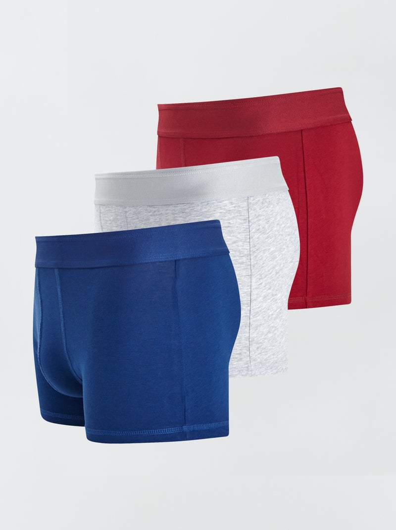 Setje met 3 effen boxershorts BLAUW/grijs/rood - Kiabi