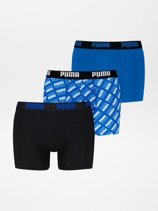 Setje met 3 effen boxershorts en 'Puma'-print