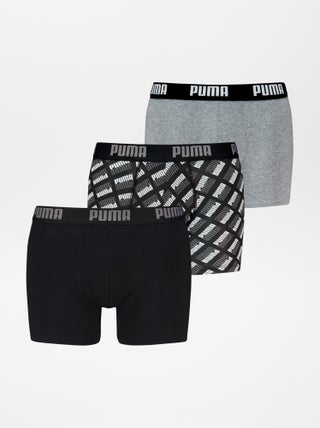 Setje met 3 effen boxershorts en 'Puma'-print