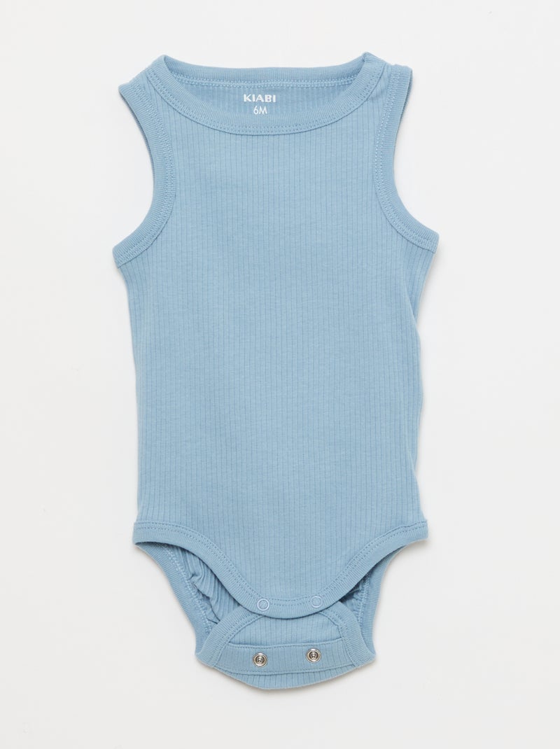 Setje met 3 effen meegroeirompertjes met schouderbandjes Blauw - Kiabi