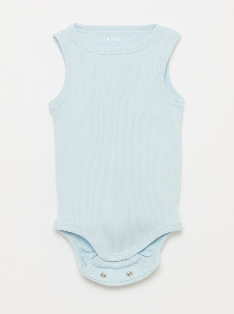 Setje met 3 effen meegroeirompertjes met schouderbandjes Blauw - Kiabi