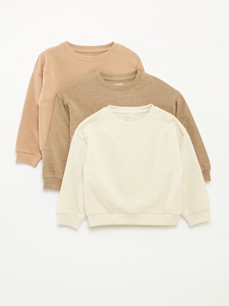 Setje met 3 effen sweaters van lichte joggingstof - 3-delig Biege - Kiabi