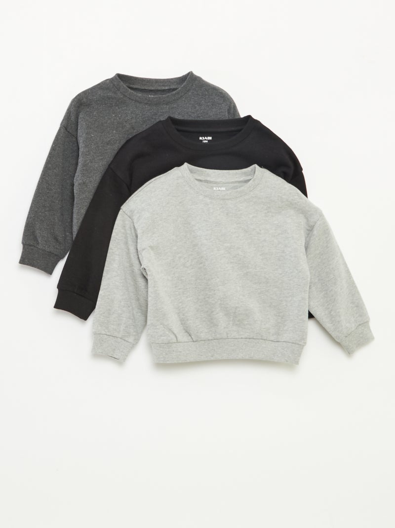 Setje met 3 effen sweaters van lichte joggingstof - 3-delig Grijs - Kiabi