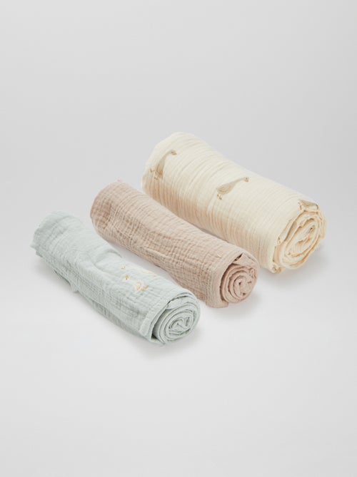Setje met 3 hydrofiele doeken - 2 van 60x60 cm en 1 van 100x120 cm - Kiabi