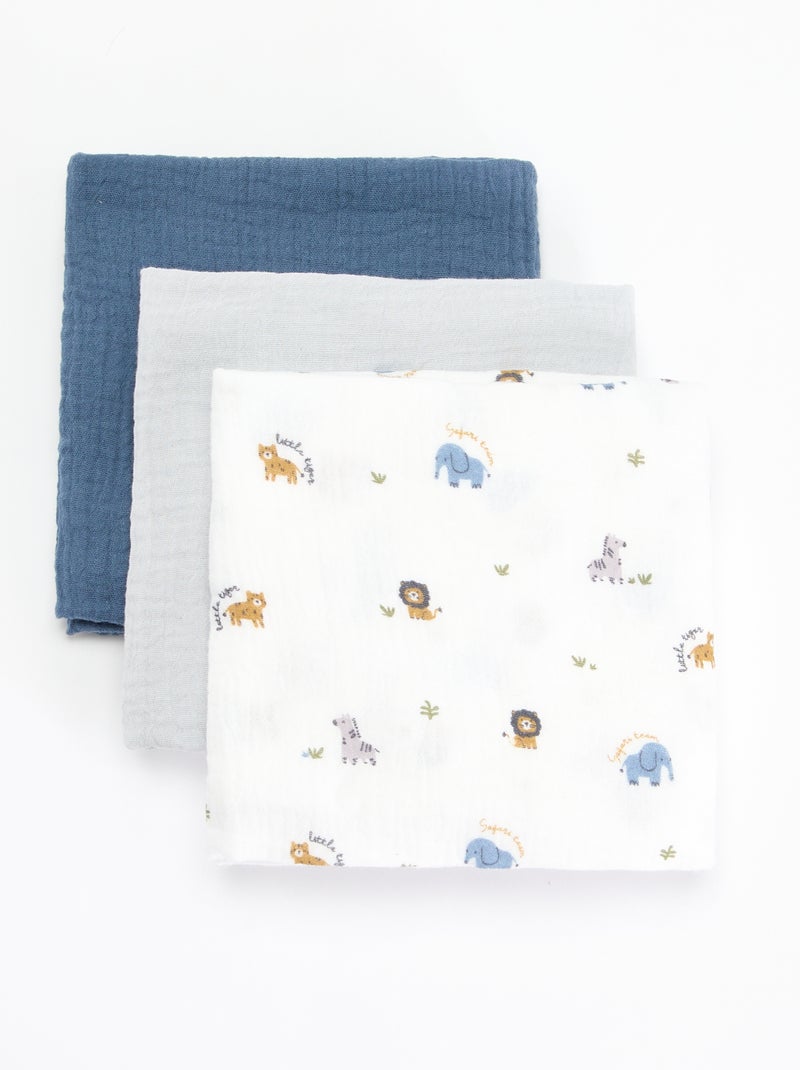 Setje met 3 hydrofiele doeken Blauw - Kiabi