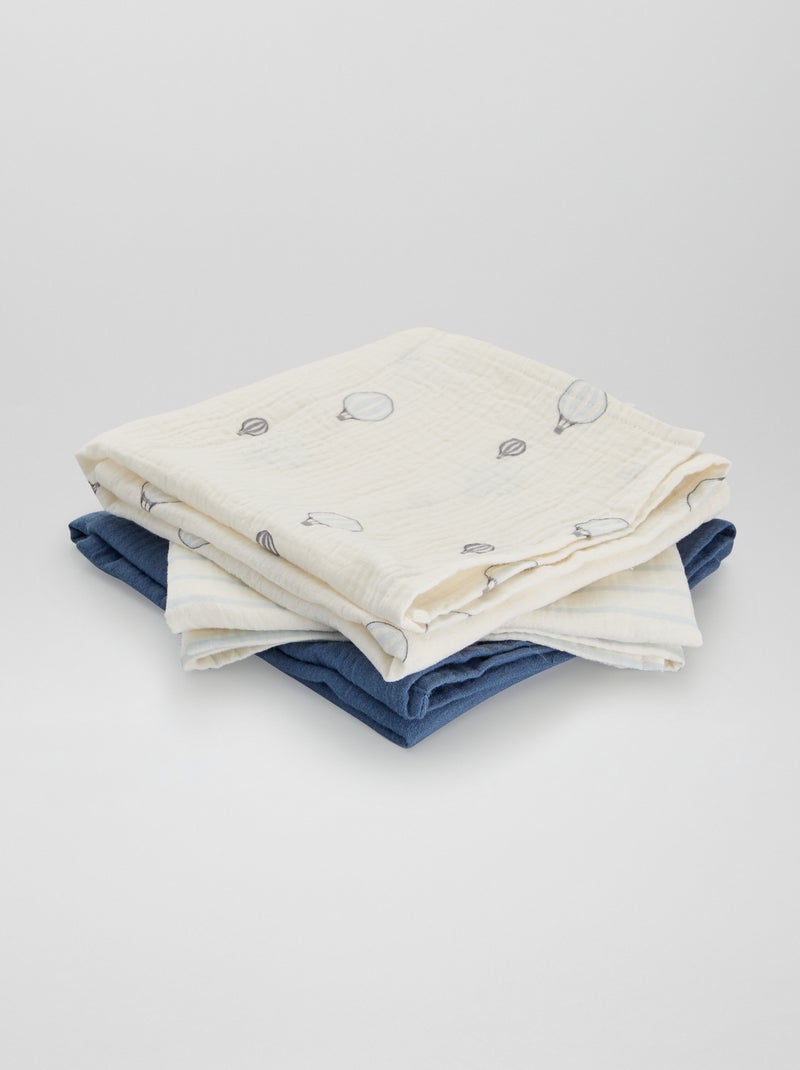 Setje met 3 hydrofiele doeken met prints BLAUW - Kiabi