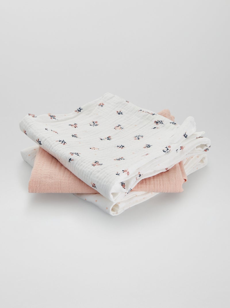 Setje met 3 hydrofiele doeken met prints WIT - Kiabi